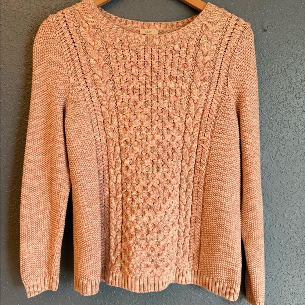 Women's Cable Knit Sweater - Pink Cotton Size SP Coastal Beach